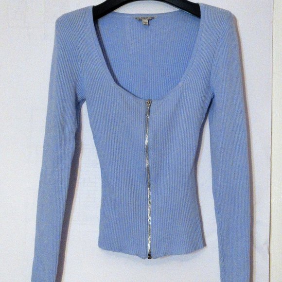 Guess Knitweare   Zip Up Fitted Cardigan Long Sleeve Blue Woman Small - Picture 1 of 8